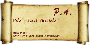 Páricsi Anikó névjegykártya